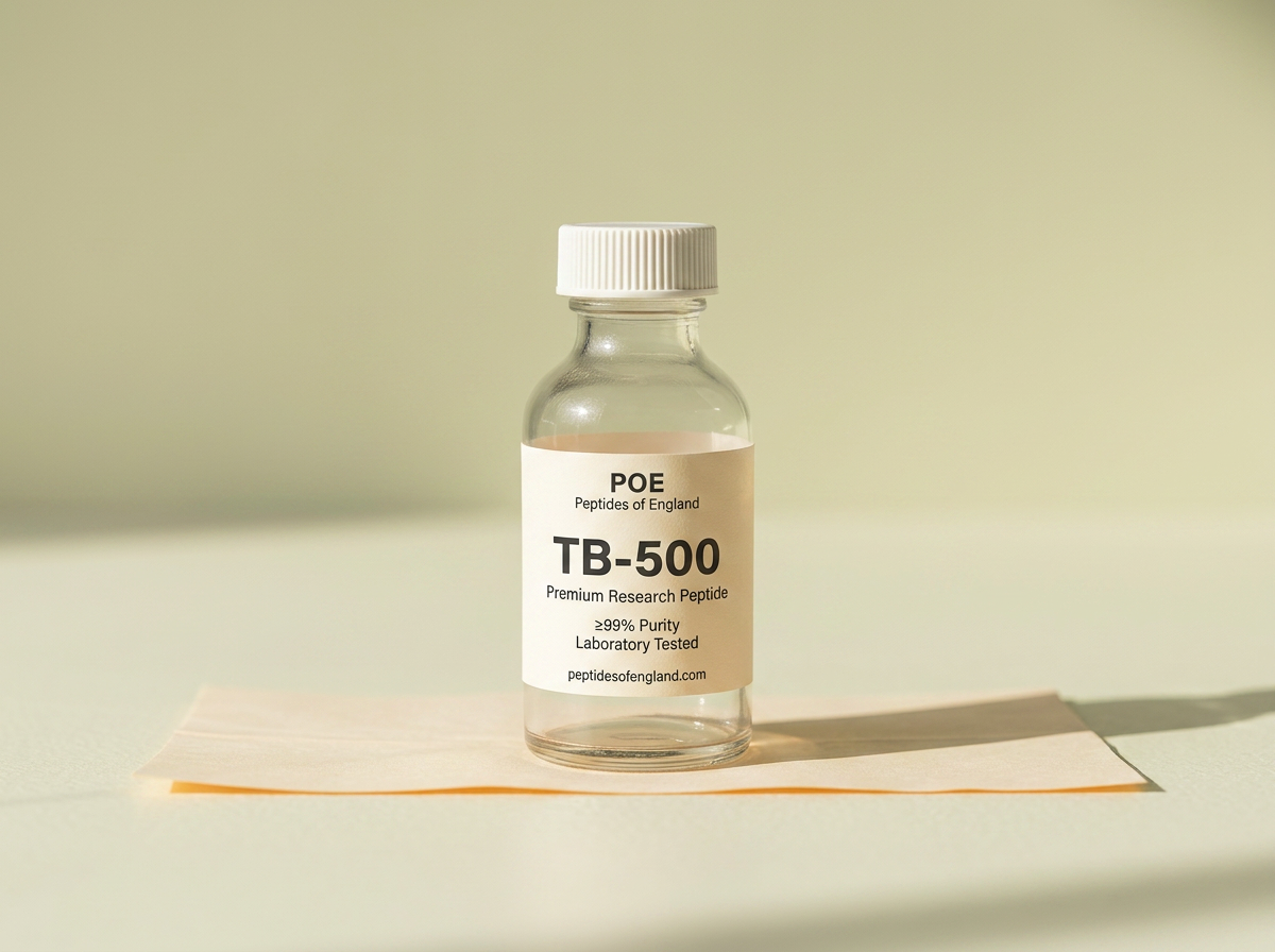 TB-500 research peptide bottle — Peptides of England